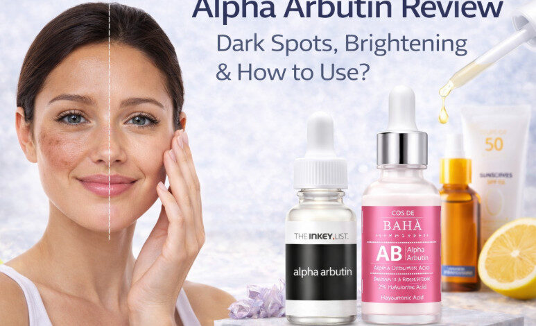 woman skincare alpha arbutin serum for dark spots and skin brightening
