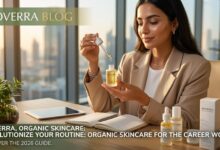 Professional career woman in a modern office setting applying Bioverra