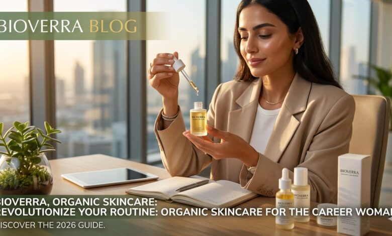 Professional career woman in a modern office setting applying Bioverra